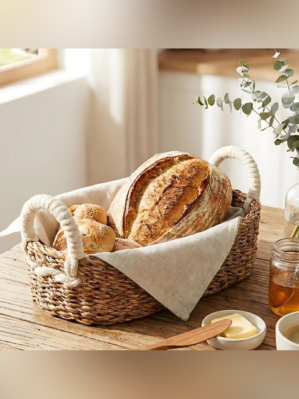 New Handwoven Savar Oval Seagrass Bread Basket